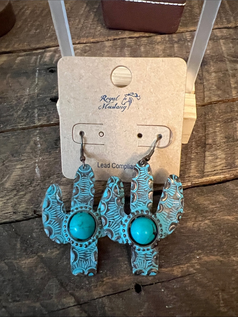 Turquoise Cactus Earrings - Turquoise Blue Accent